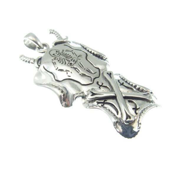 Solid 925 Sterling Silver Queen Anne's Revenge T Skeleton Gothic Pirate Pendant - Picture 6 of 9